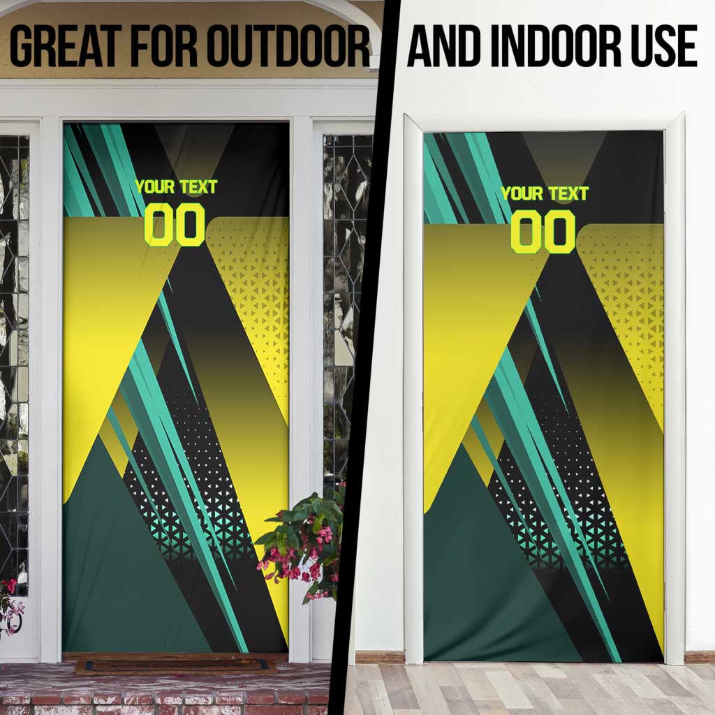 Personalized David Tennis Design Door Cover with a Cyberpunk Theme, Edgerunners Features Neon Green and Yellow Styling and a Powerful Pose