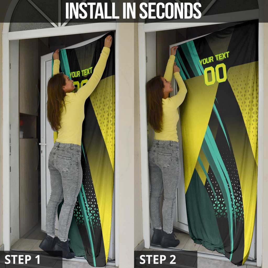 Personalized David Tennis Design Door Cover with a Cyberpunk Theme, Edgerunners Features Neon Green and Yellow Styling and a Powerful Pose