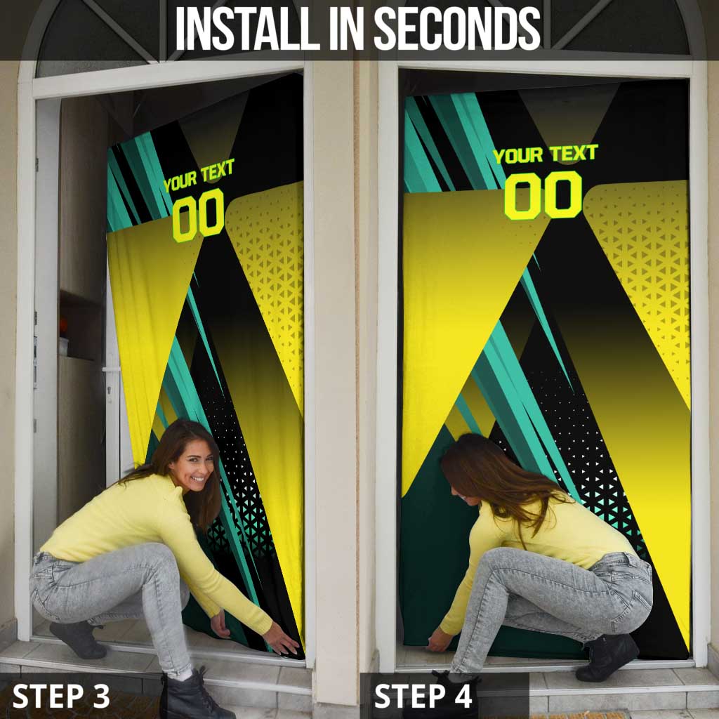 Personalized David Tennis Design Door Cover with a Cyberpunk Theme, Edgerunners Features Neon Green and Yellow Styling and a Powerful Pose