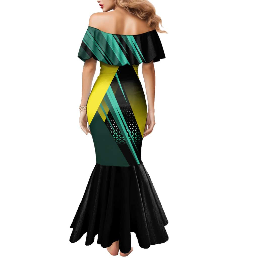 Personalized David Tennis Design Family Matching Mermaid Dress and Hawaiian Shirt with a Cyberpunk Theme, Edgerunners Features Neon Green and Yellow Styling and a Powerful Pose