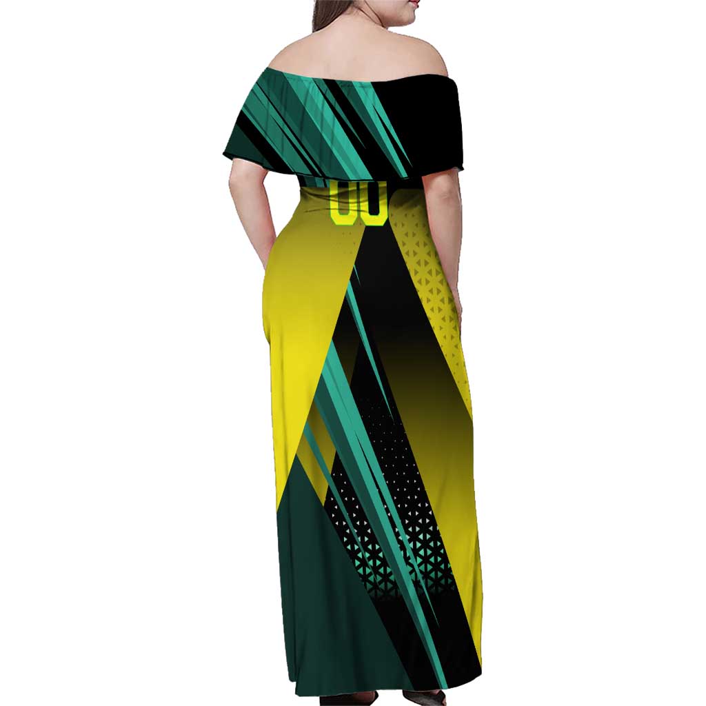 Personalized David Tennis Design Family Matching Off Shoulder Maxi Dress and Hawaiian Shirt with a Cyberpunk Theme, Edgerunners Features Neon Green and Yellow Styling and a Powerful Pose
