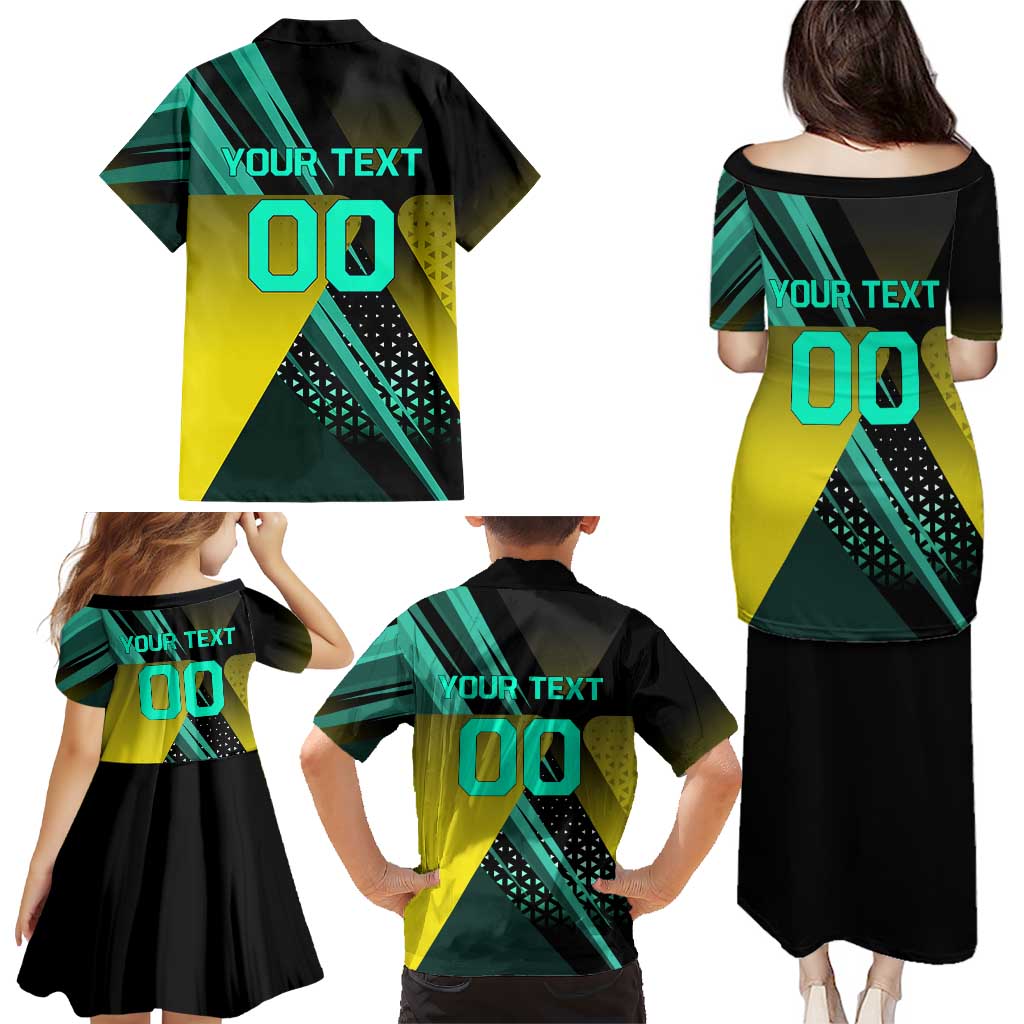 Personalized David Tennis Design Family Matching Puletasi and Hawaiian Shirt with a Cyberpunk Theme, Edgerunners Features Neon Green and Yellow Styling and a Powerful Pose
