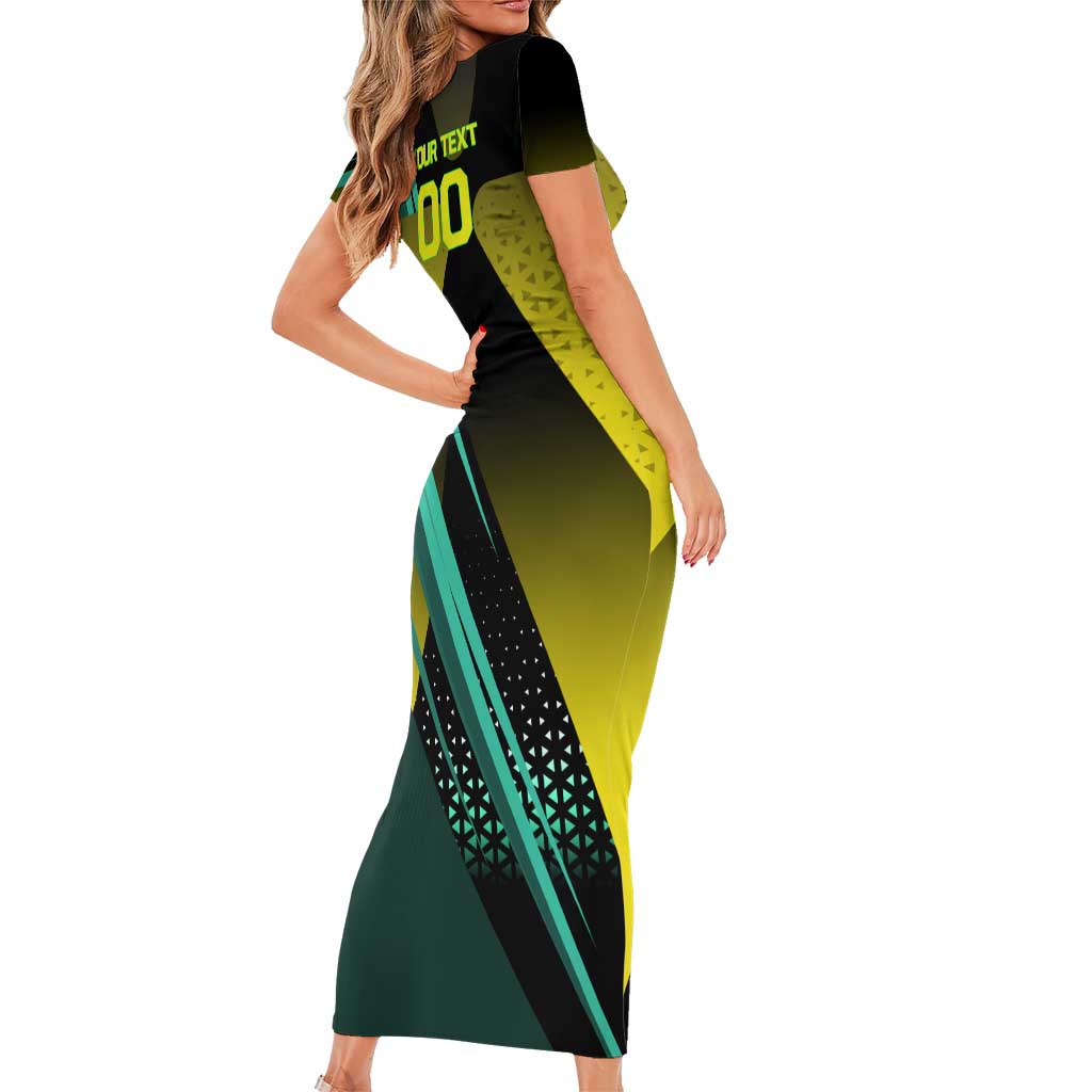 Personalized David Tennis Design Family Matching Short Sleeve Bodycon Dress and Hawaiian Shirt with a Cyberpunk Theme, Edgerunners Features Neon Green and Yellow Styling and a Powerful Pose