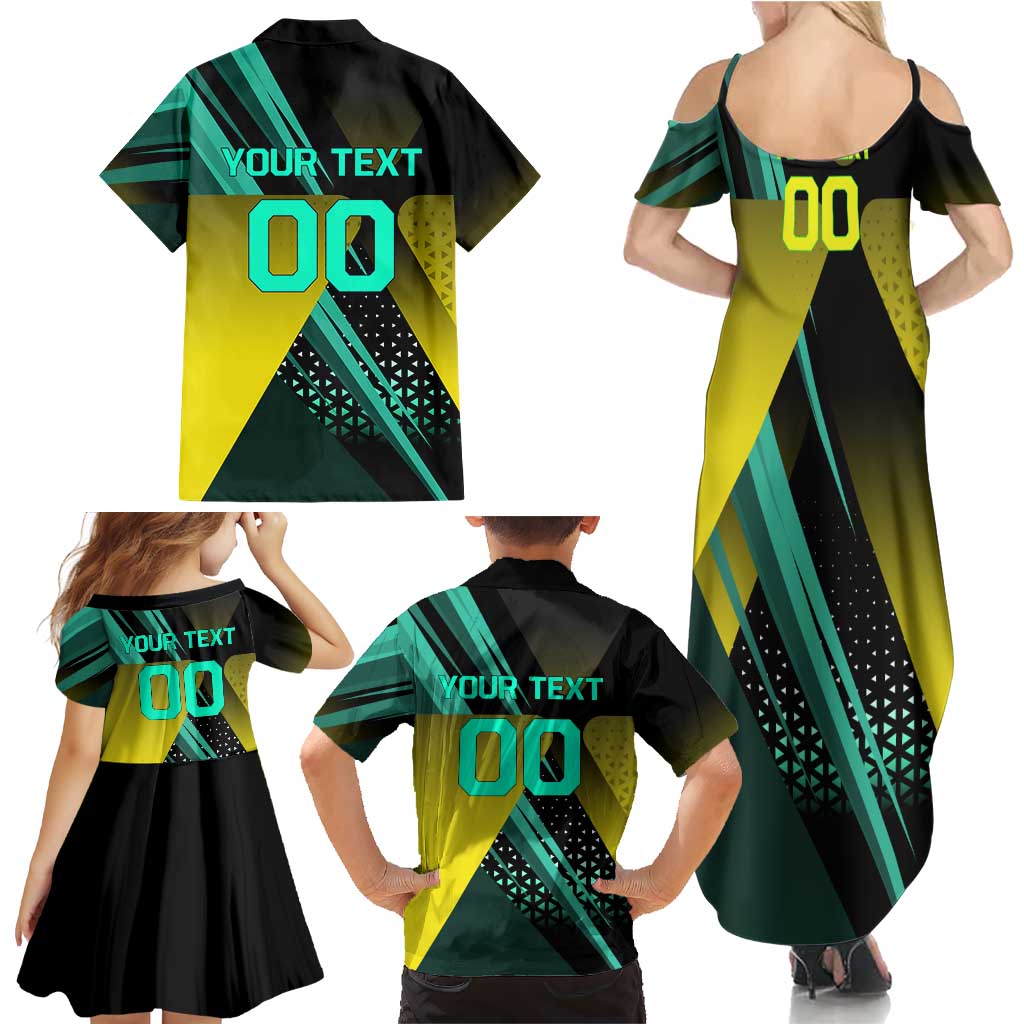 Personalized David Tennis Design Family Matching Summer Maxi Dress and Hawaiian Shirt with a Cyberpunk Theme, Edgerunners Features Neon Green and Yellow Styling and a Powerful Pose