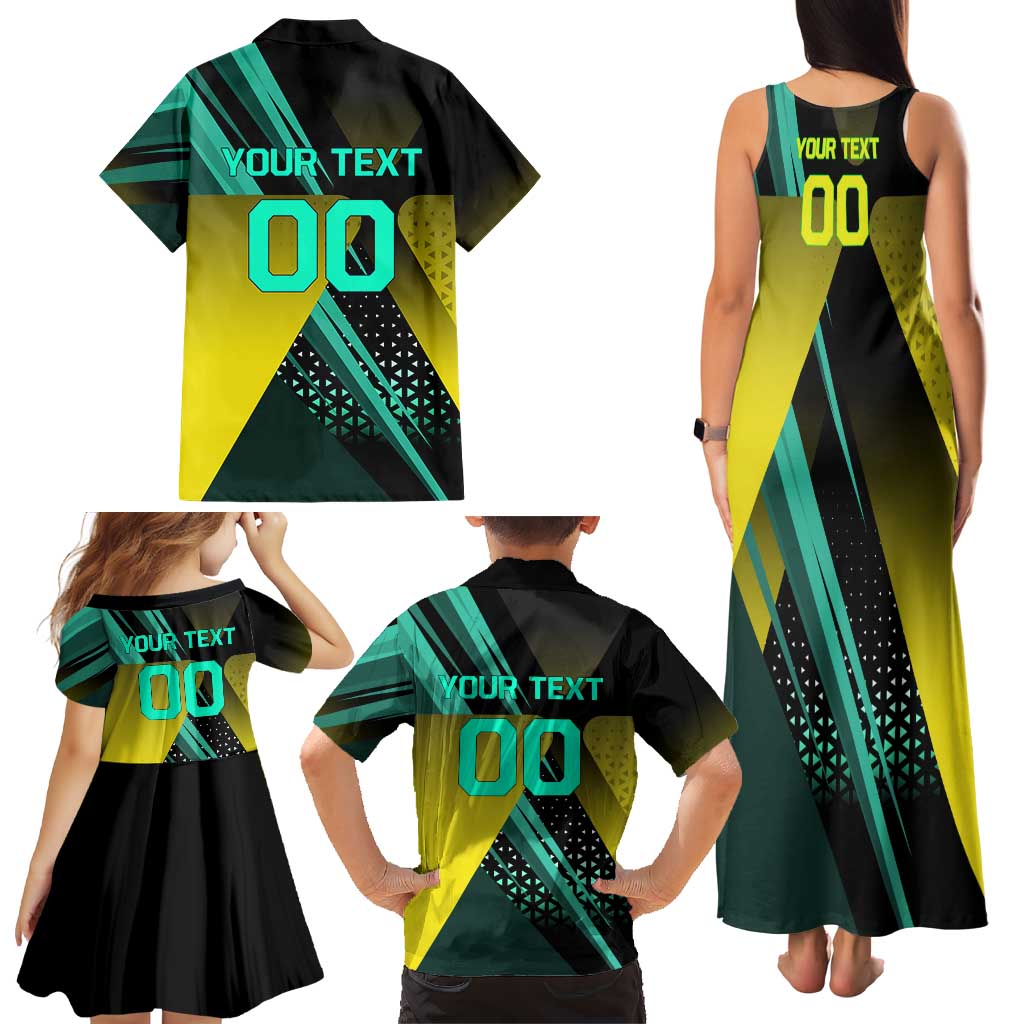 Personalized David Tennis Design Family Matching Tank Maxi Dress and Hawaiian Shirt with a Cyberpunk Theme, Edgerunners Features Neon Green and Yellow Styling and a Powerful Pose