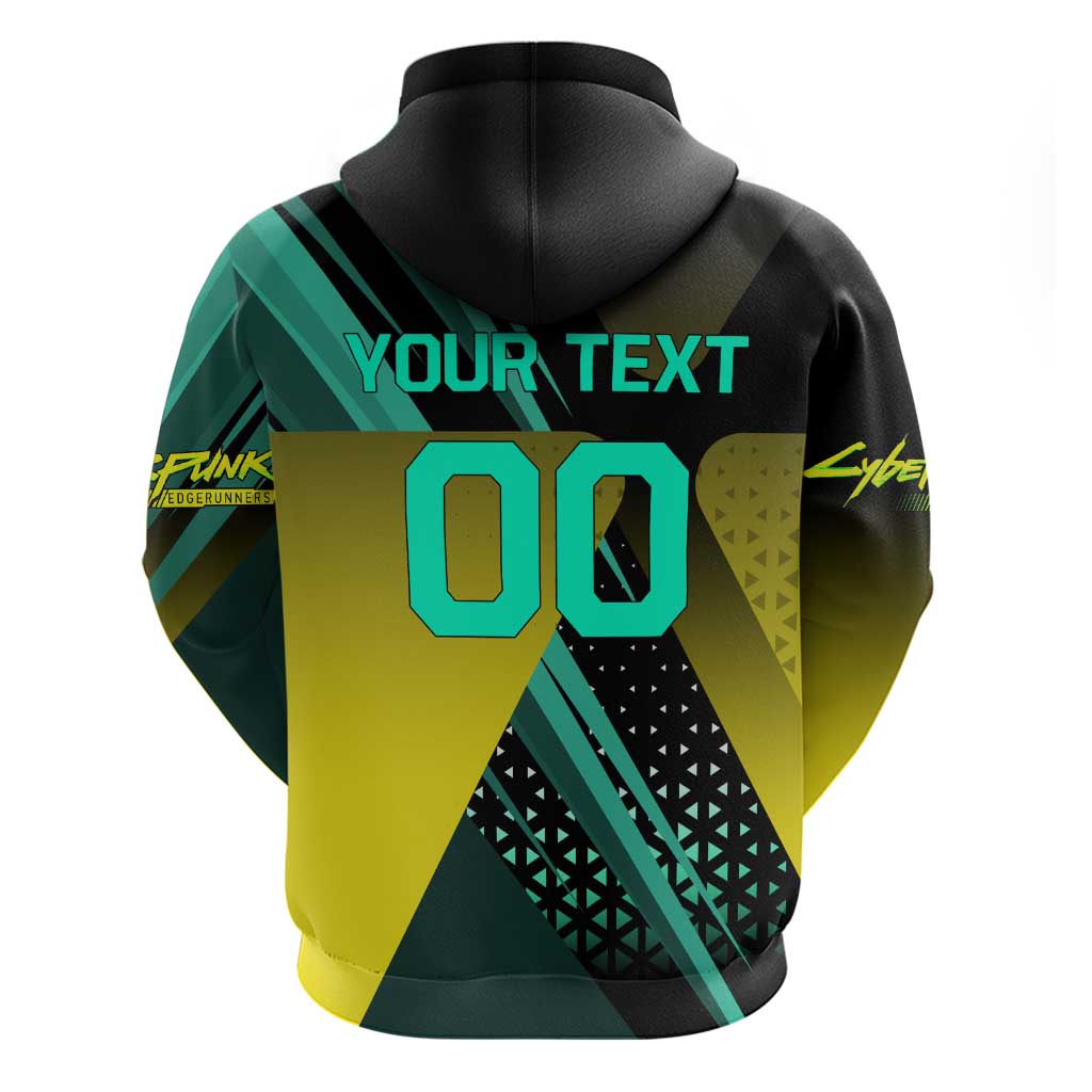 Personalized David Tennis Design Hoodie with a Cyberpunk Theme, Edgerunners Features Neon Green and Yellow Styling and a Powerful Pose