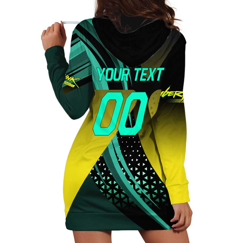 Personalized David Tennis Design Hoodie Dress with a Cyberpunk Theme, Edgerunners Features Neon Green and Yellow Styling and a Powerful Pose