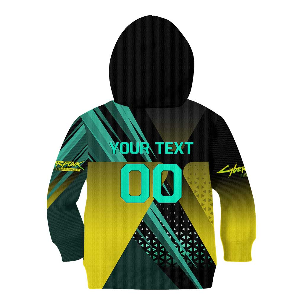 Personalized David Tennis Design Kid Hoodie with a Cyberpunk Theme, Edgerunners Features Neon Green and Yellow Styling and a Powerful Pose
