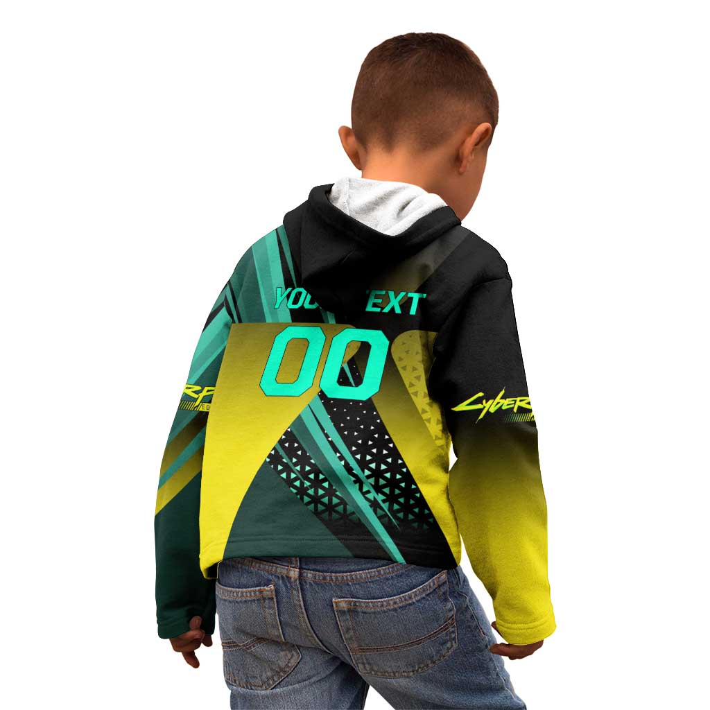 Personalized David Tennis Design Kid Hoodie with a Cyberpunk Theme, Edgerunners Features Neon Green and Yellow Styling and a Powerful Pose