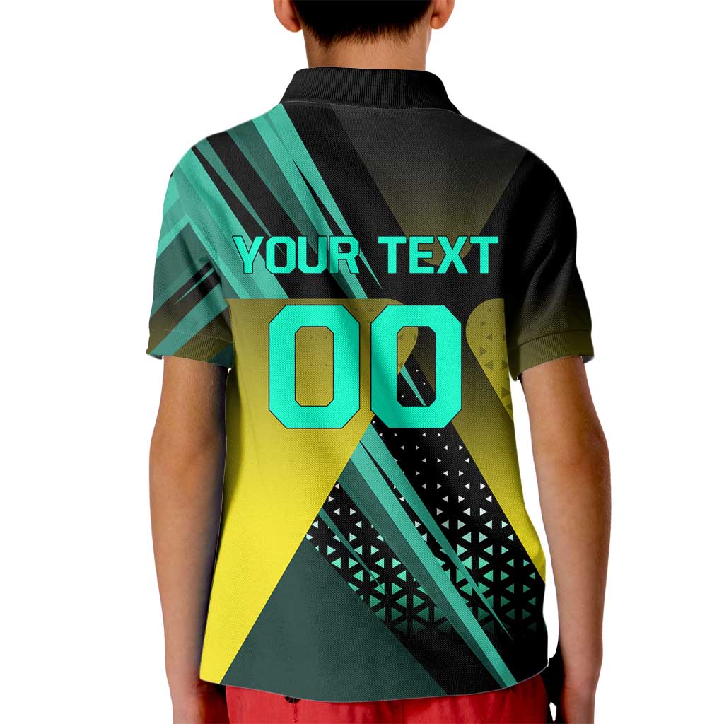 Personalized David Tennis Design Kid Polo Shirt with a Cyberpunk Theme, Edgerunners Features Neon Green and Yellow Styling and a Powerful Pose