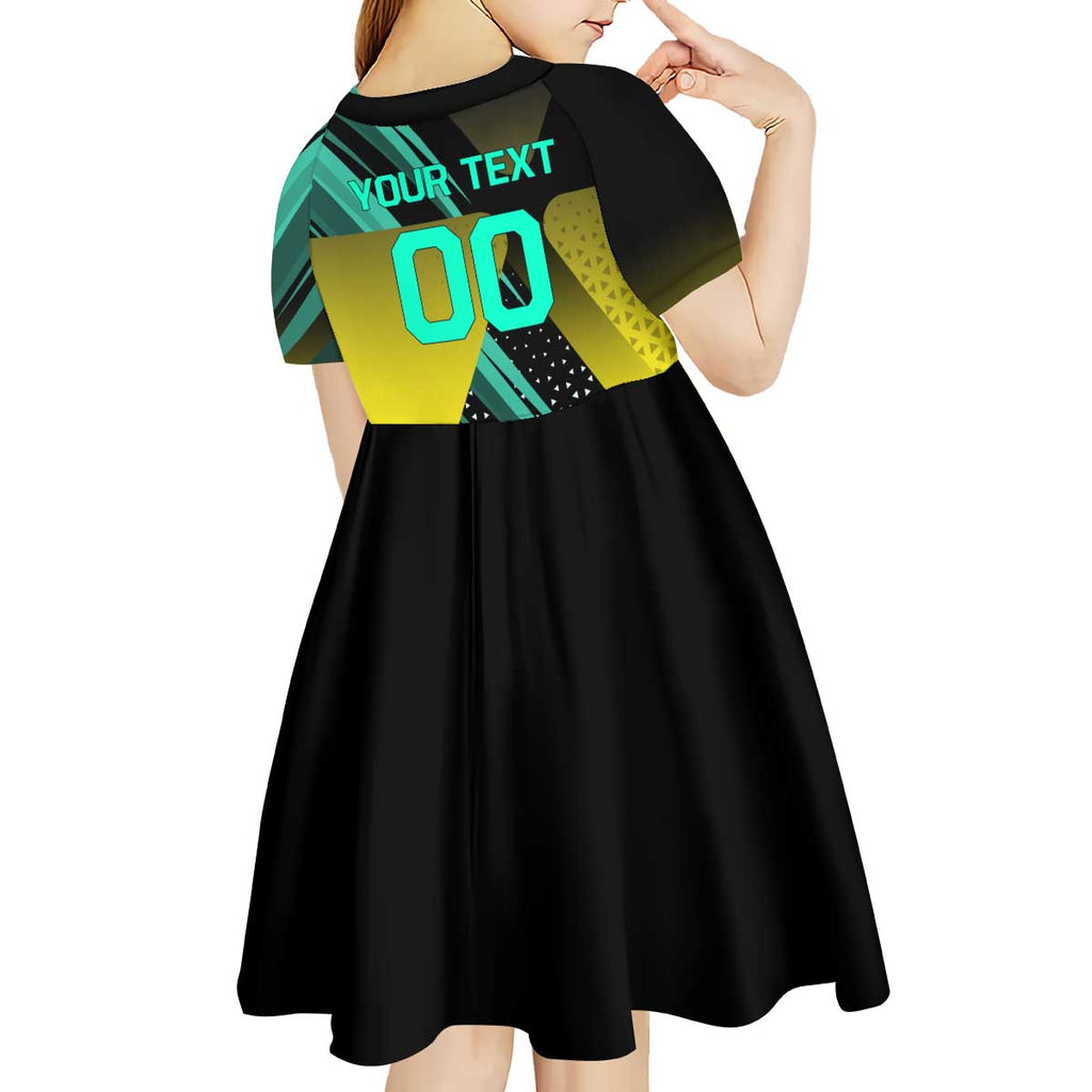 Personalized David Tennis Design Kid Short Sleeve Dress with a Cyberpunk Theme, Edgerunners Features Neon Green and Yellow Styling and a Powerful Pose