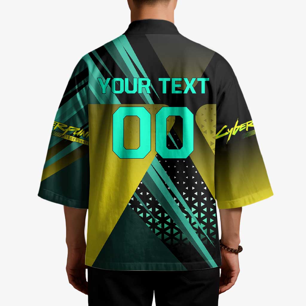 Personalized David Tennis Design Kimono with a Cyberpunk Theme, Edgerunners Features Neon Green and Yellow Styling and a Powerful Pose