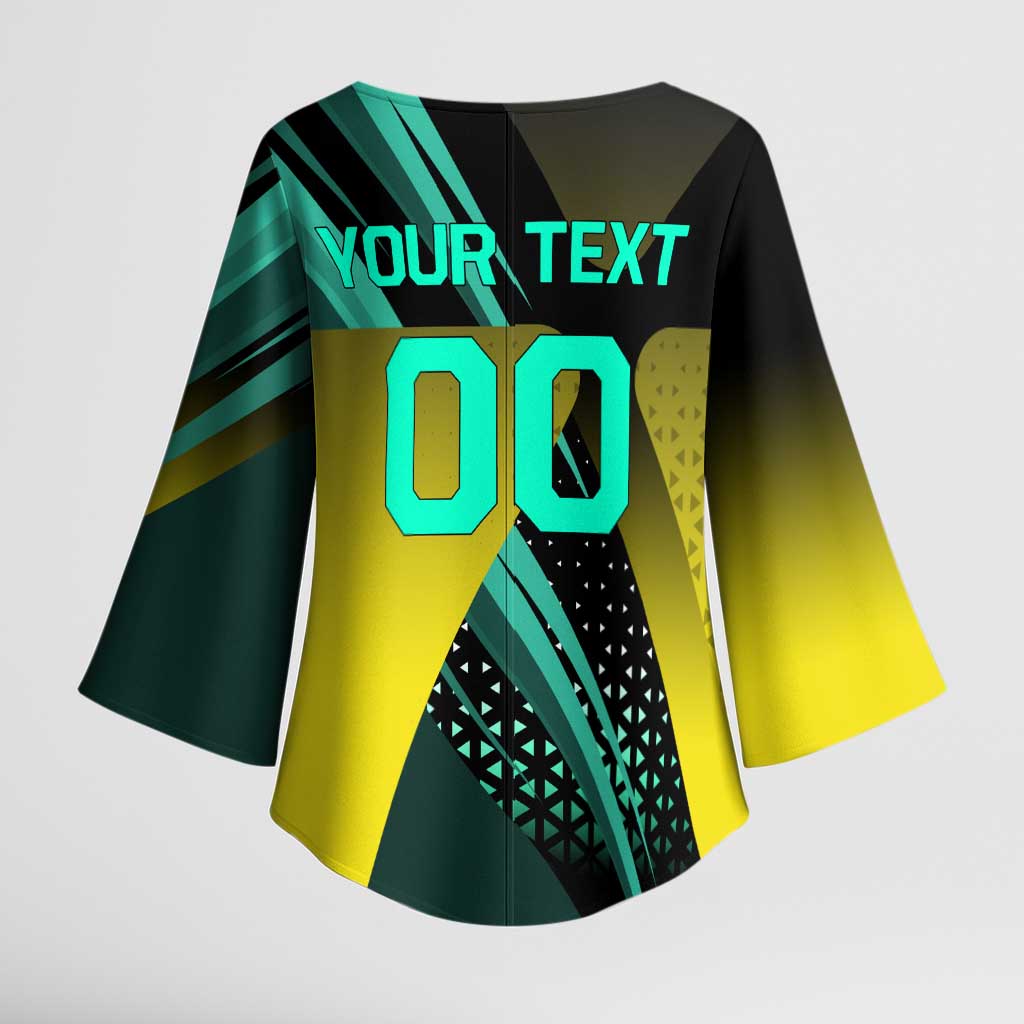Personalized David Tennis Design Kimono Sleeve Blouse with a Cyberpunk Theme, Edgerunners Features Neon Green and Yellow Styling and a Powerful Pose