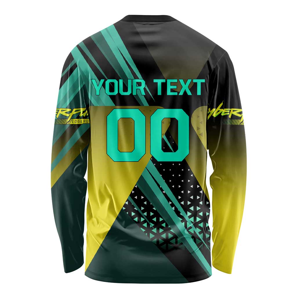 Personalized David Tennis Design Long Sleeve Shirt with a Cyberpunk Theme, Edgerunners Features Neon Green and Yellow Styling and a Powerful Pose