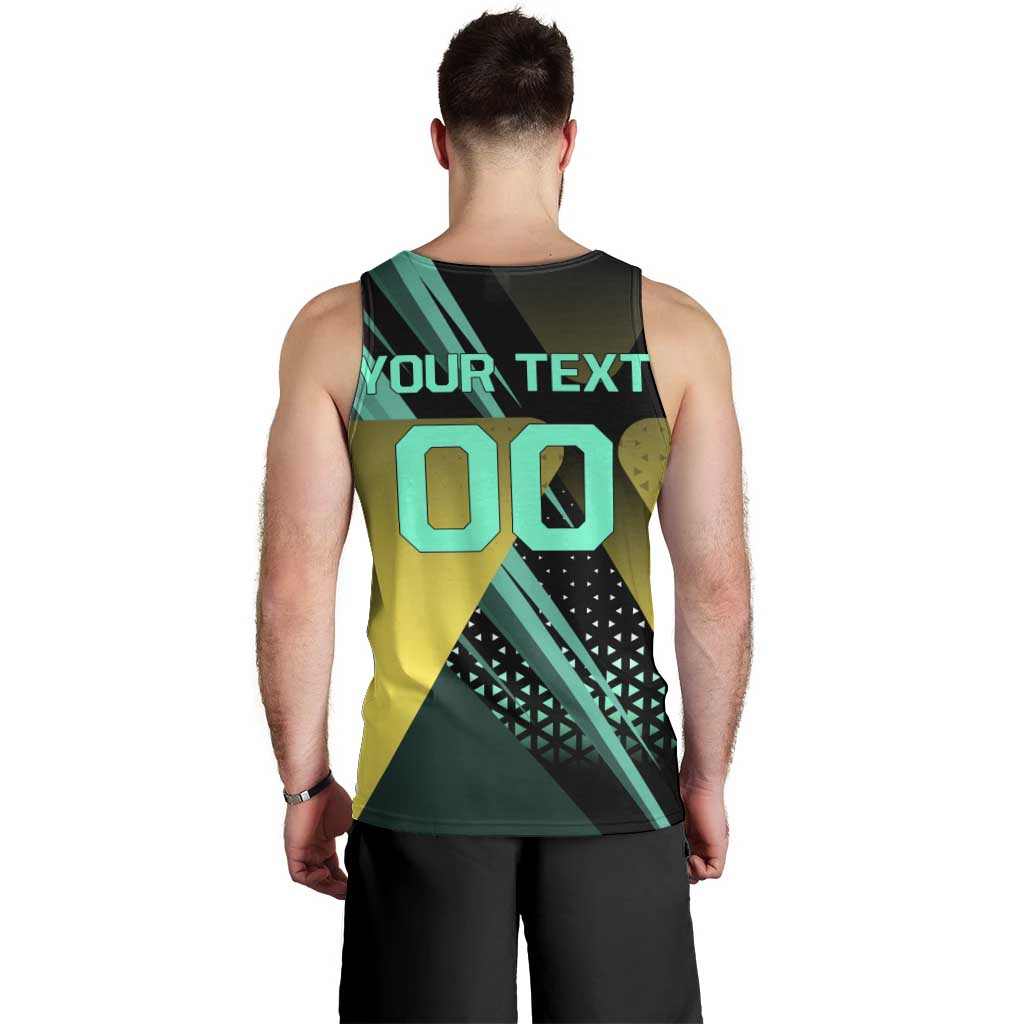 Personalized David Tennis Design Men Tank Top with a Cyberpunk Theme, Edgerunners Features Neon Green and Yellow Styling and a Powerful Pose