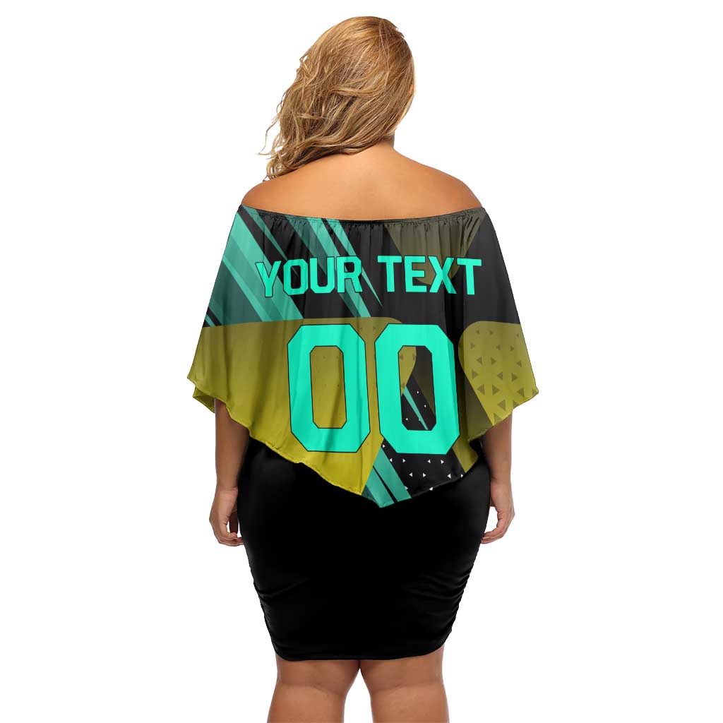 Personalized David Tennis Design Off Shoulder Short Dress with a Cyberpunk Theme, Edgerunners Features Neon Green and Yellow Styling and a Powerful Pose