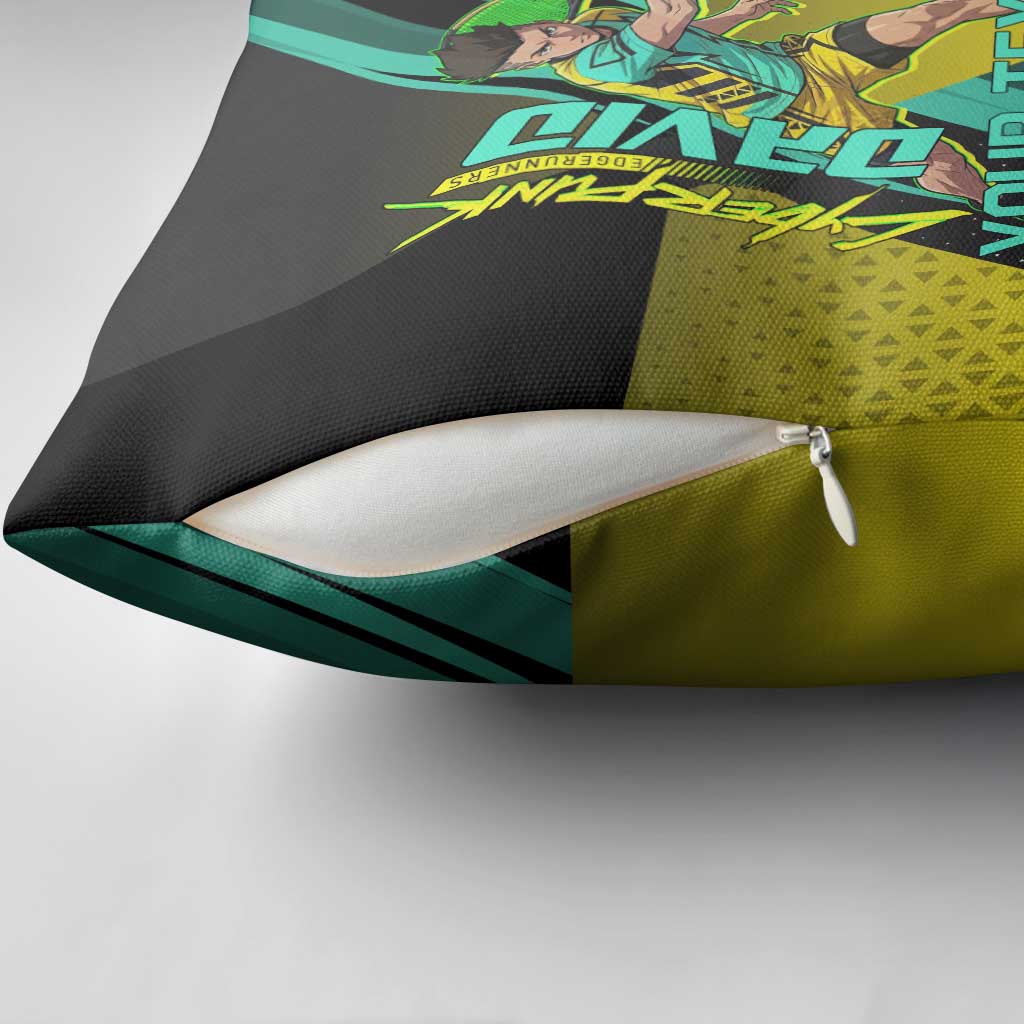 Personalized David Tennis Design Pillow Cover with a Cyberpunk Theme, Edgerunners Features Neon Green and Yellow Styling and a Powerful Pose
