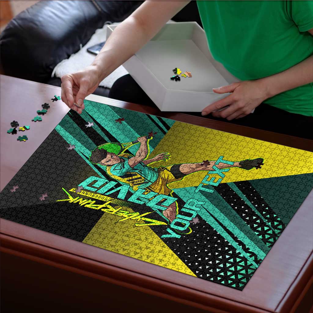 Personalized David Tennis Design Puzzle with a Cyberpunk Theme, Edgerunners Features Neon Green and Yellow Styling and a Powerful Pose