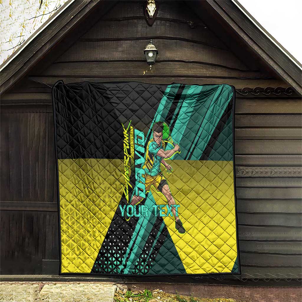 Personalized David Tennis Design Quilt with a Cyberpunk Theme, Edgerunners Features Neon Green and Yellow Styling and a Powerful Pose