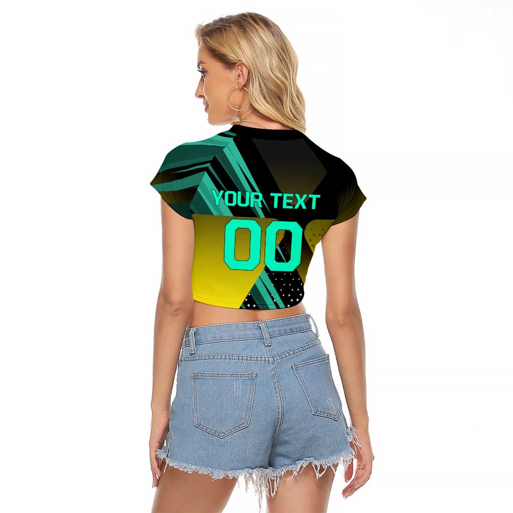 Personalized David Tennis Design Raglan Cropped T Shirt with a Cyberpunk Theme, Edgerunners Features Neon Green and Yellow Styling and a Powerful Pose