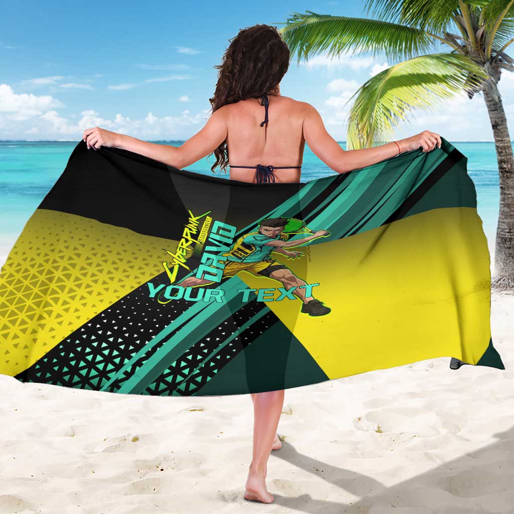 Personalized David Tennis Design Sarong with a Cyberpunk Theme, Edgerunners Features Neon Green and Yellow Styling and a Powerful Pose