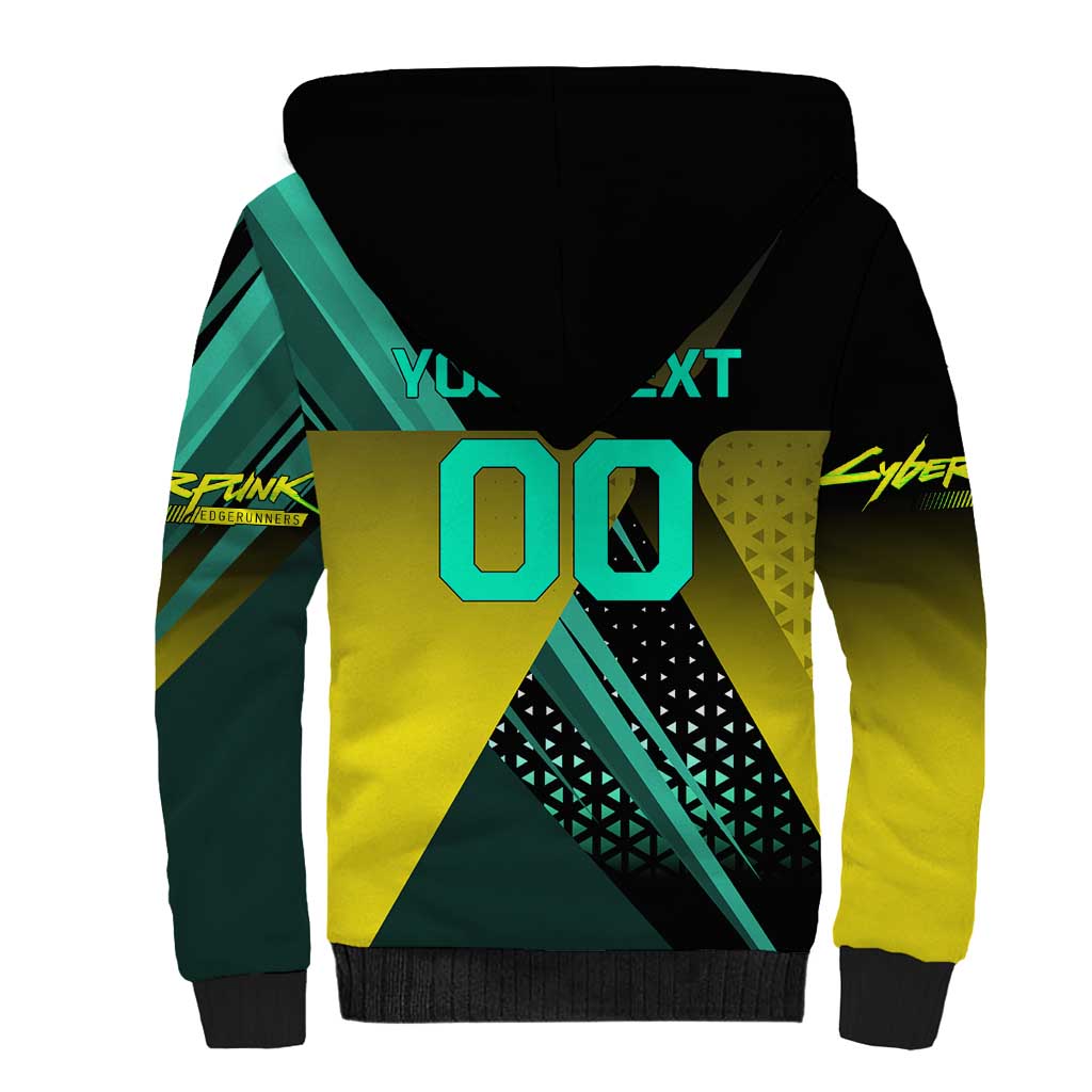 Personalized David Tennis Design Sherpa Hoodie with a Cyberpunk Theme, Edgerunners Features Neon Green and Yellow Styling and a Powerful Pose