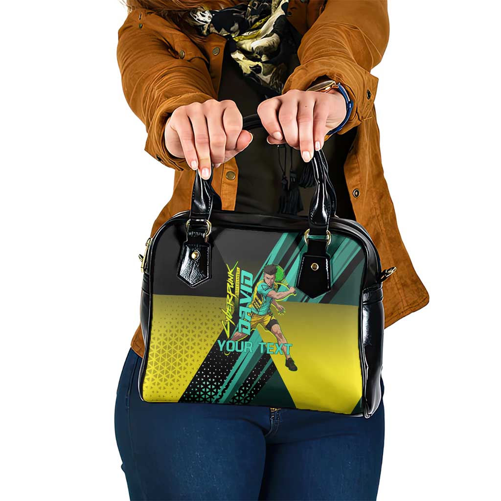Personalized David Tennis Design Shoulder Handbag with a Cyberpunk Theme, Edgerunners Features Neon Green and Yellow Styling and a Powerful Pose