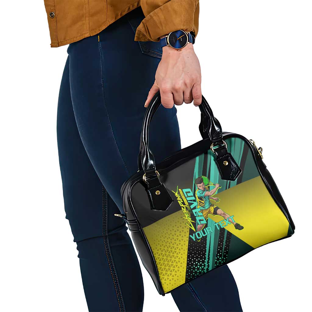 Personalized David Tennis Design Shoulder Handbag with a Cyberpunk Theme, Edgerunners Features Neon Green and Yellow Styling and a Powerful Pose
