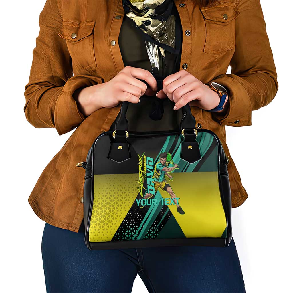 Personalized David Tennis Design Shoulder Handbag with a Cyberpunk Theme, Edgerunners Features Neon Green and Yellow Styling and a Powerful Pose