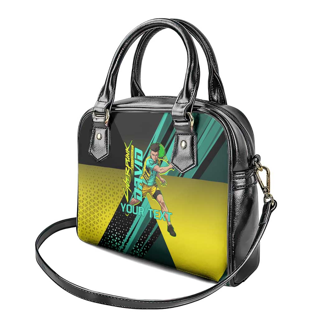 Personalized David Tennis Design Shoulder Handbag with a Cyberpunk Theme, Edgerunners Features Neon Green and Yellow Styling and a Powerful Pose