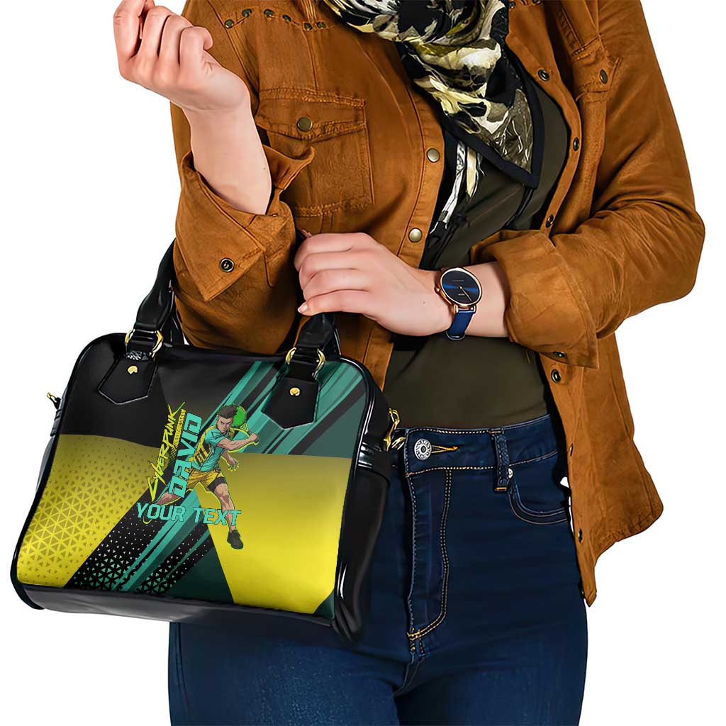 Personalized David Tennis Design Shoulder Handbag with a Cyberpunk Theme, Edgerunners Features Neon Green and Yellow Styling and a Powerful Pose