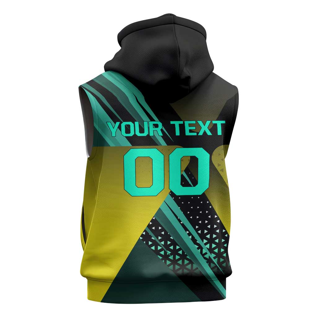 Personalized David Tennis Design Sleeveless Hoodie with a Cyberpunk Theme, Edgerunners Features Neon Green and Yellow Styling and a Powerful Pose