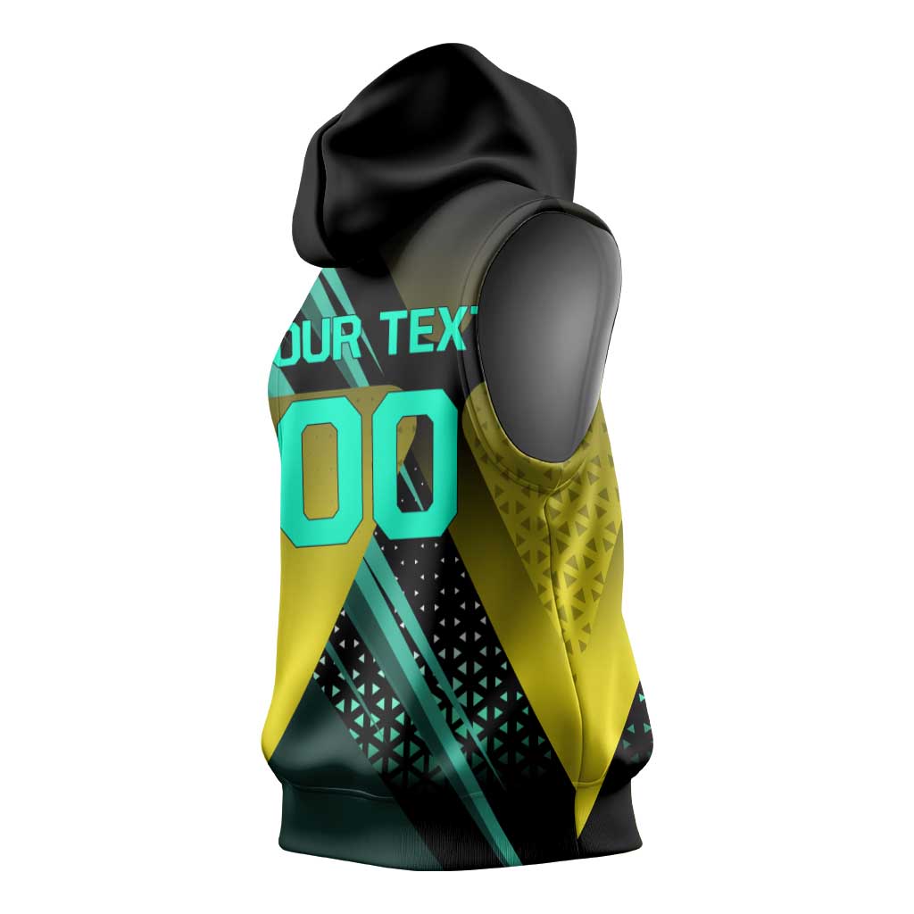 Personalized David Tennis Design Sleeveless Hoodie with a Cyberpunk Theme, Edgerunners Features Neon Green and Yellow Styling and a Powerful Pose