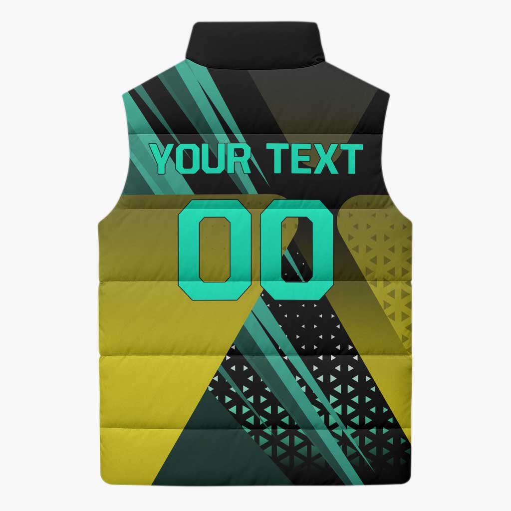 Personalized David Tennis Design Sleeveless Puffer Jacket with a Cyberpunk Theme, Edgerunners Features Neon Green and Yellow Styling and a Powerful Pose