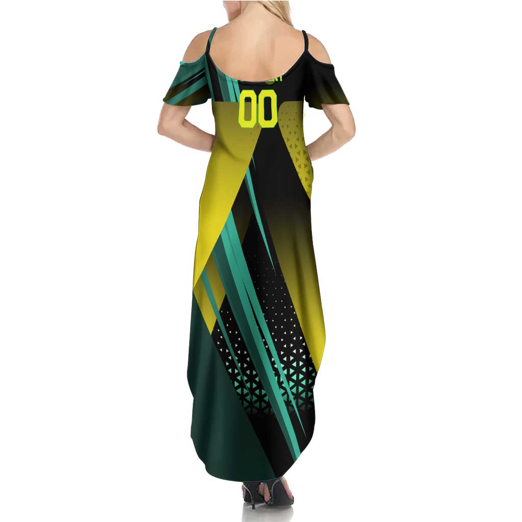 Personalized David Tennis Design Summer Maxi Dress with a Cyberpunk Theme, Edgerunners Features Neon Green and Yellow Styling and a Powerful Pose