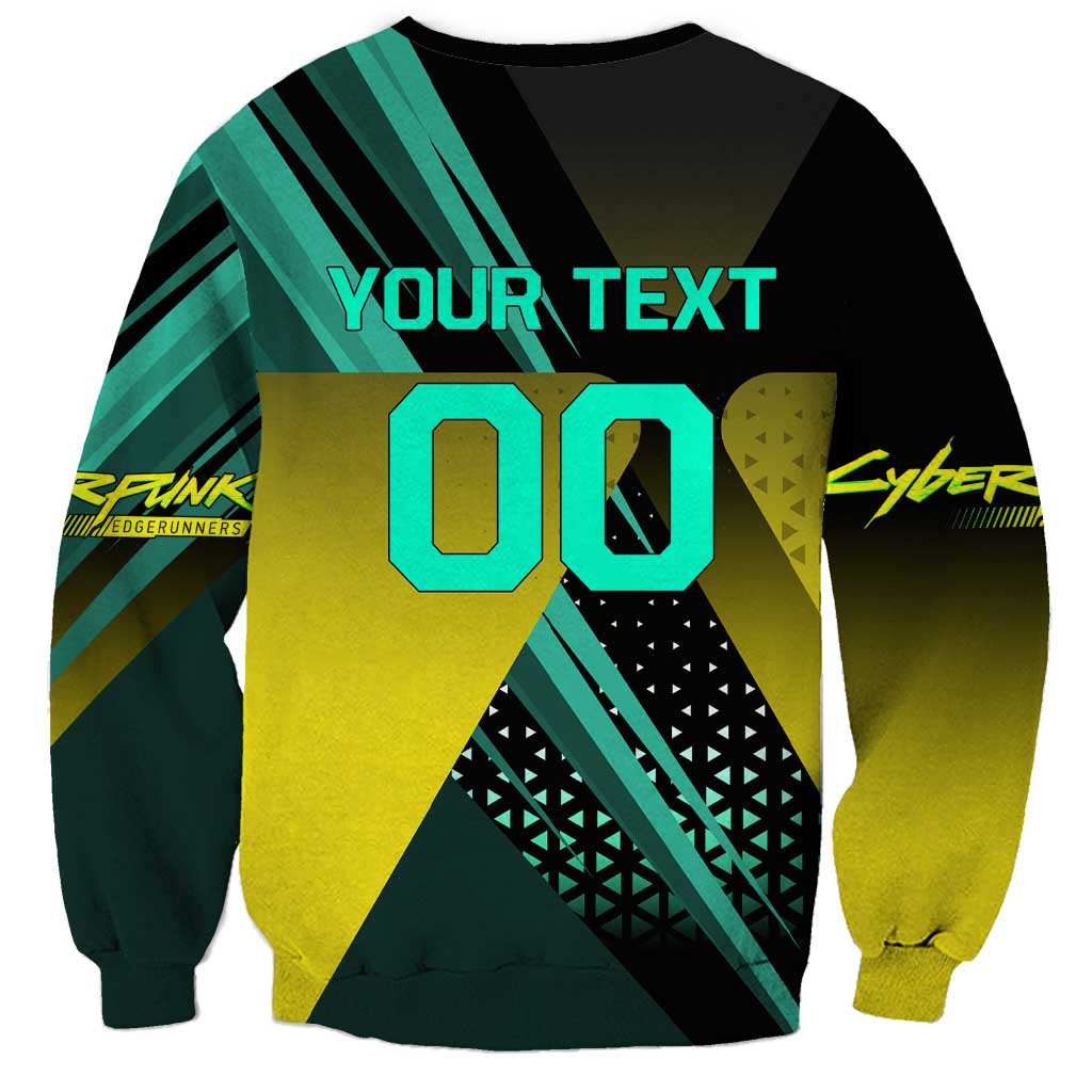 Personalized David Tennis Design Sweatshirt with a Cyberpunk Theme, Edgerunners Features Neon Green and Yellow Styling and a Powerful Pose