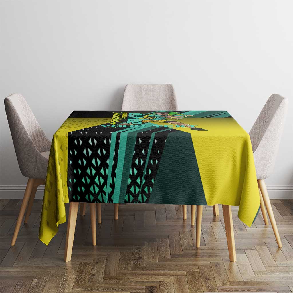 Personalized David Tennis Design Tablecloth with a Cyberpunk Theme, Edgerunners Features Neon Green and Yellow Styling and a Powerful Pose
