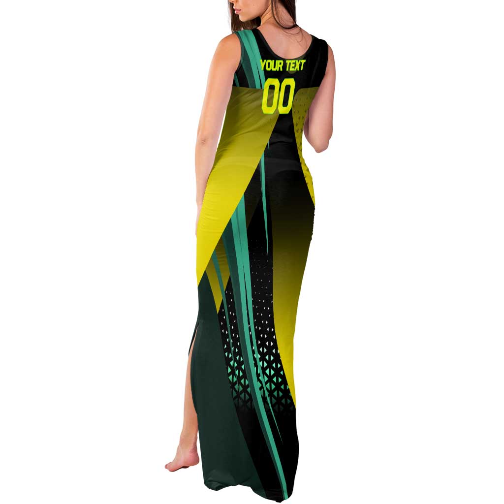Personalized David Tennis Design Tank Maxi Dress with a Cyberpunk Theme, Edgerunners Features Neon Green and Yellow Styling and a Powerful Pose