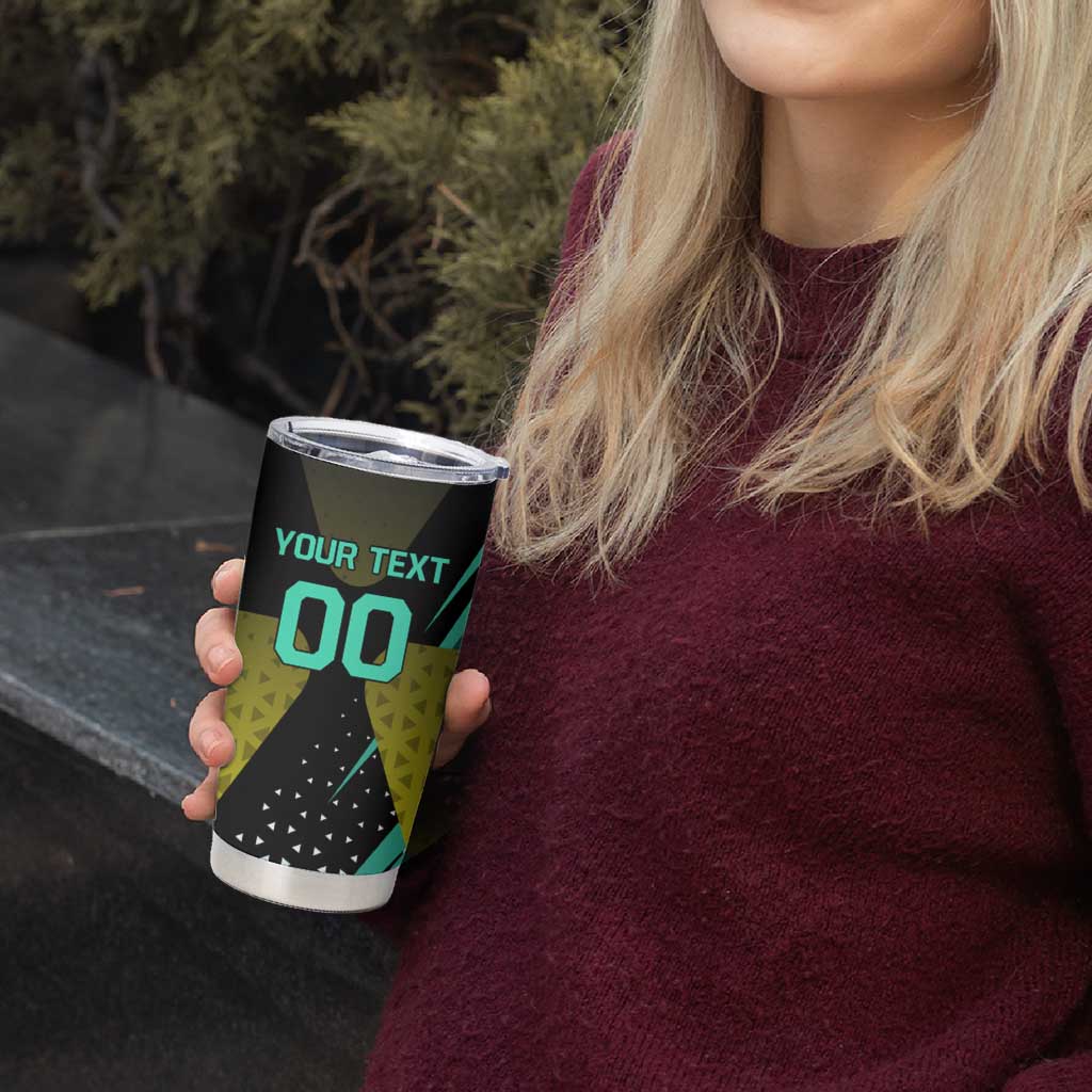 Personalized David Tennis Design Tumbler Cup with a Cyberpunk Theme, Edgerunners Features Neon Green and Yellow Styling and a Powerful Pose