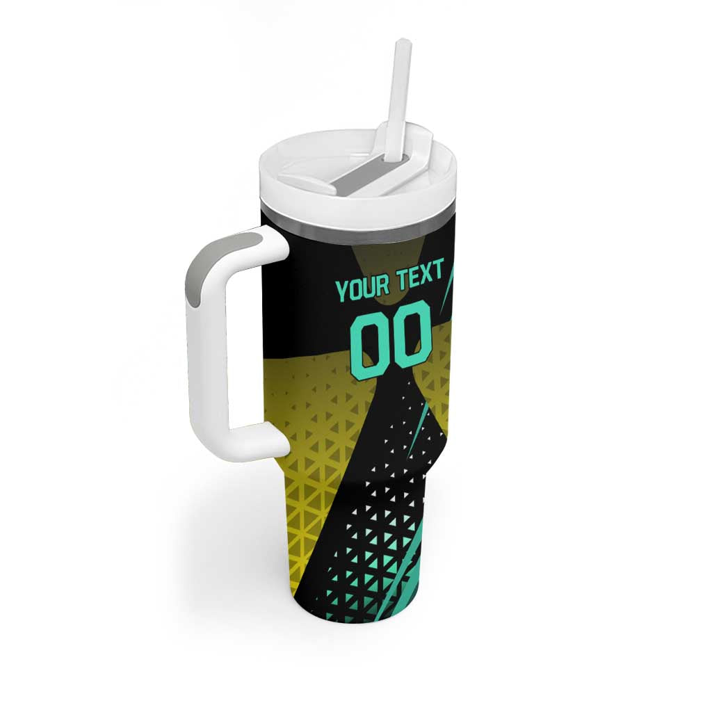 Personalized David Tennis Design Tumbler With Handle with a Cyberpunk Theme, Edgerunners Features Neon Green and Yellow Styling and a Powerful Pose
