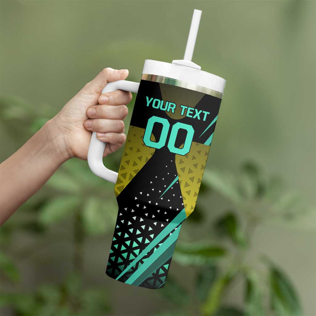 Personalized David Tennis Design Tumbler With Handle with a Cyberpunk Theme, Edgerunners Features Neon Green and Yellow Styling and a Powerful Pose