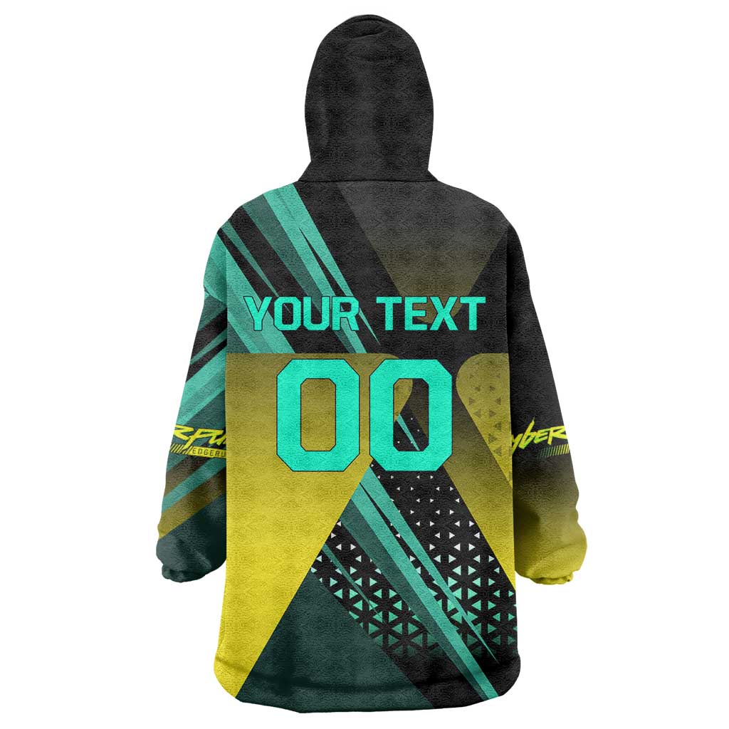 Personalized David Tennis Design Wearable Blanket Hoodie with a Cyberpunk Theme, Edgerunners Features Neon Green and Yellow Styling and a Powerful Pose