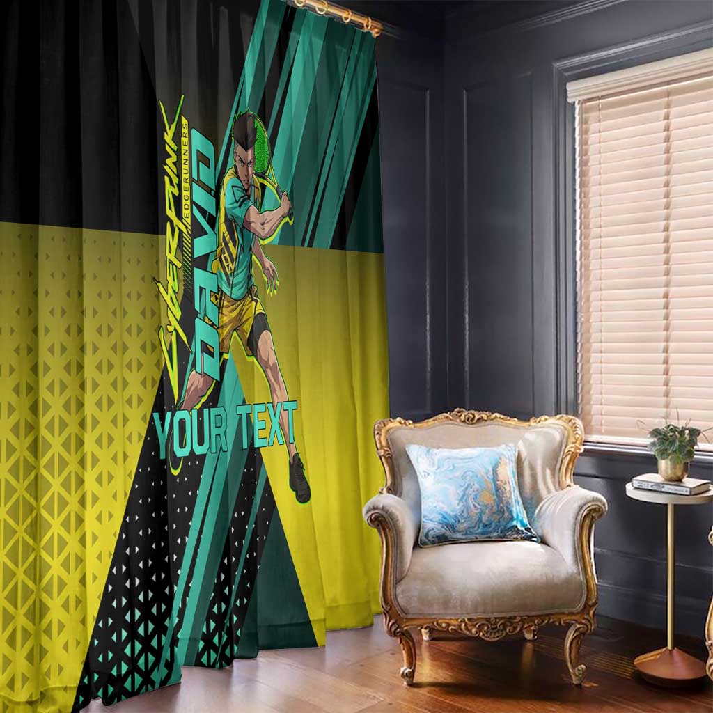 Personalized David Tennis Design Window Curtain with a Cyberpunk Theme, Edgerunners Features Neon Green and Yellow Styling and a Powerful Pose