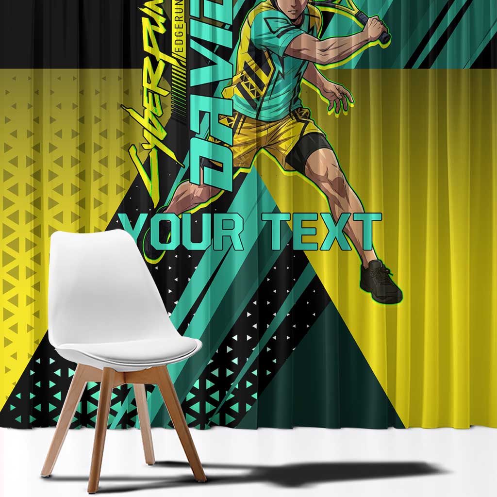 Personalized David Tennis Design Window Curtain with a Cyberpunk Theme, Edgerunners Features Neon Green and Yellow Styling and a Powerful Pose