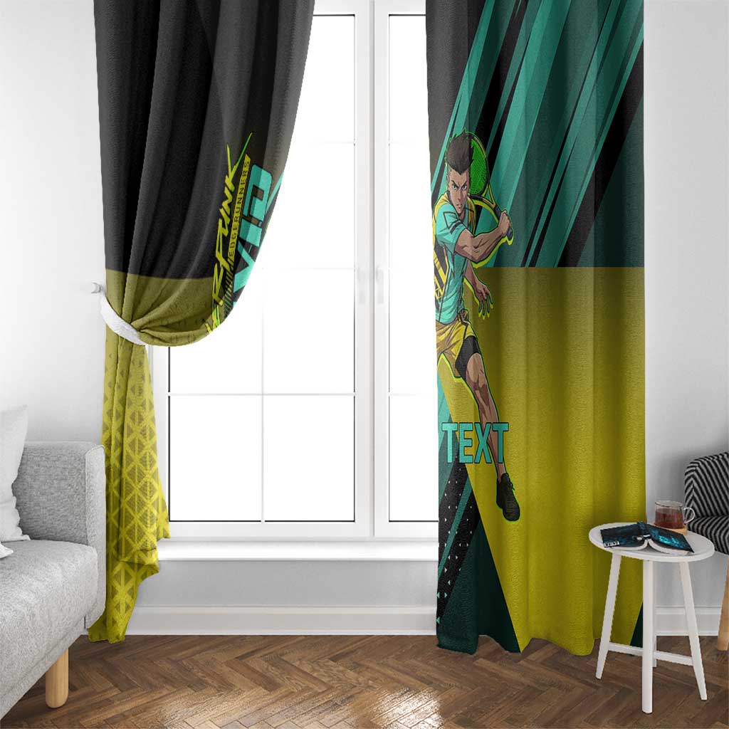 Personalized David Tennis Design Window Curtain with a Cyberpunk Theme, Edgerunners Features Neon Green and Yellow Styling and a Powerful Pose