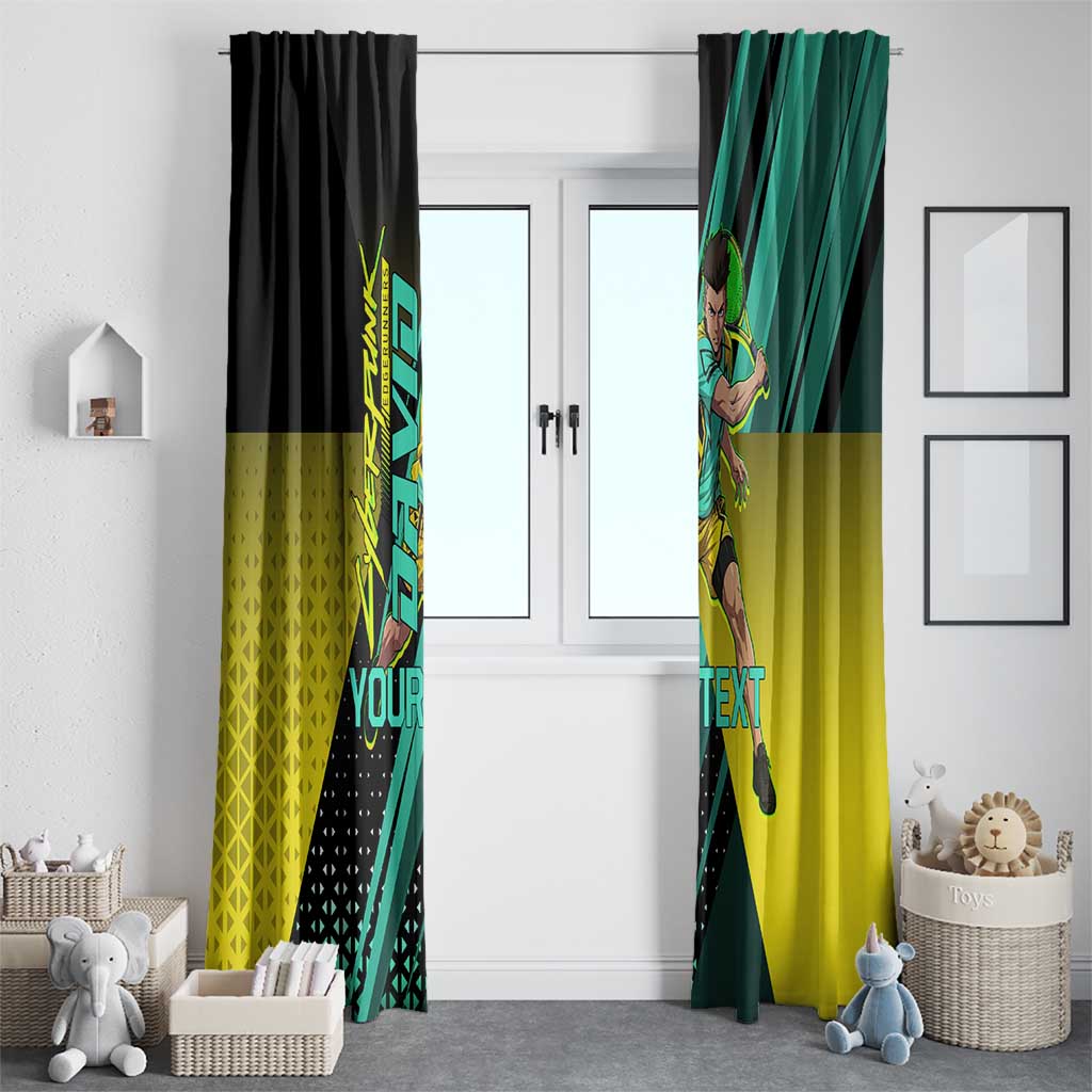 Personalized David Tennis Design Window Curtain with a Cyberpunk Theme, Edgerunners Features Neon Green and Yellow Styling and a Powerful Pose