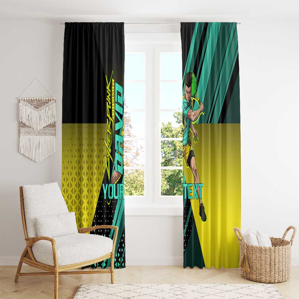 Personalized David Tennis Design Window Curtain with a Cyberpunk Theme, Edgerunners Features Neon Green and Yellow Styling and a Powerful Pose