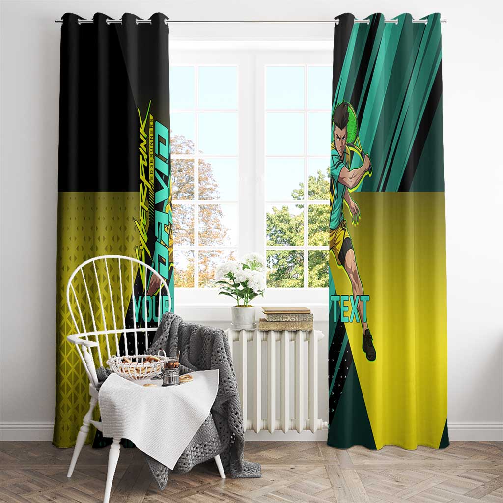 Personalized David Tennis Design Window Curtain with a Cyberpunk Theme, Edgerunners Features Neon Green and Yellow Styling and a Powerful Pose