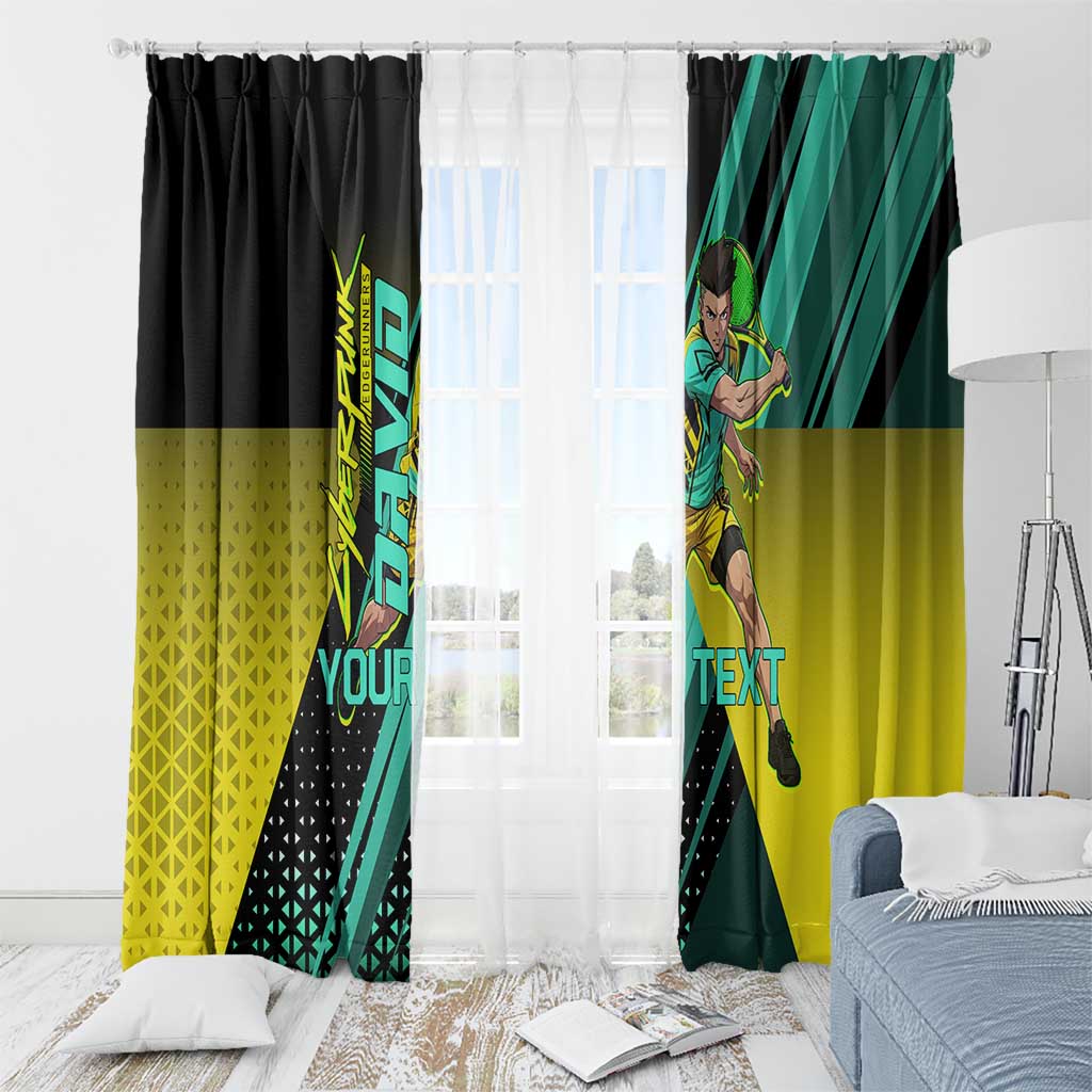 Personalized David Tennis Design Window Curtain with a Cyberpunk Theme, Edgerunners Features Neon Green and Yellow Styling and a Powerful Pose