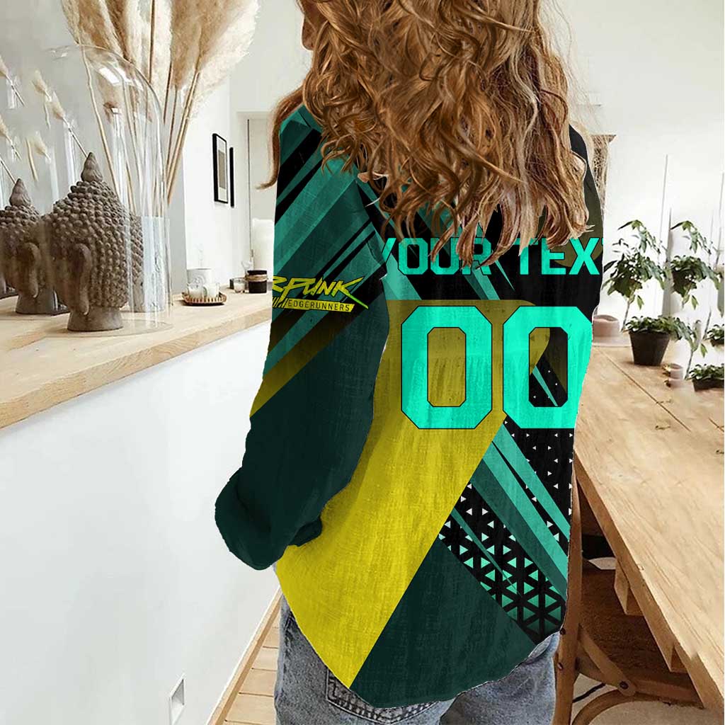 Personalized David Tennis Design Women Casual Shirt with a Cyberpunk Theme, Edgerunners Features Neon Green and Yellow Styling and a Powerful Pose